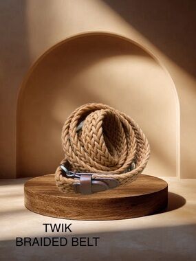 Simons Twik Boho Braided Rope Belt Tan Adjustable O-Ring Waist Cinch